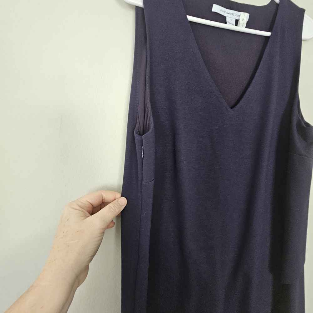 Diane Von Frustenberg Megan Classic Navy Blue Sheath Dress Size 14 - Picture 5 of 10
